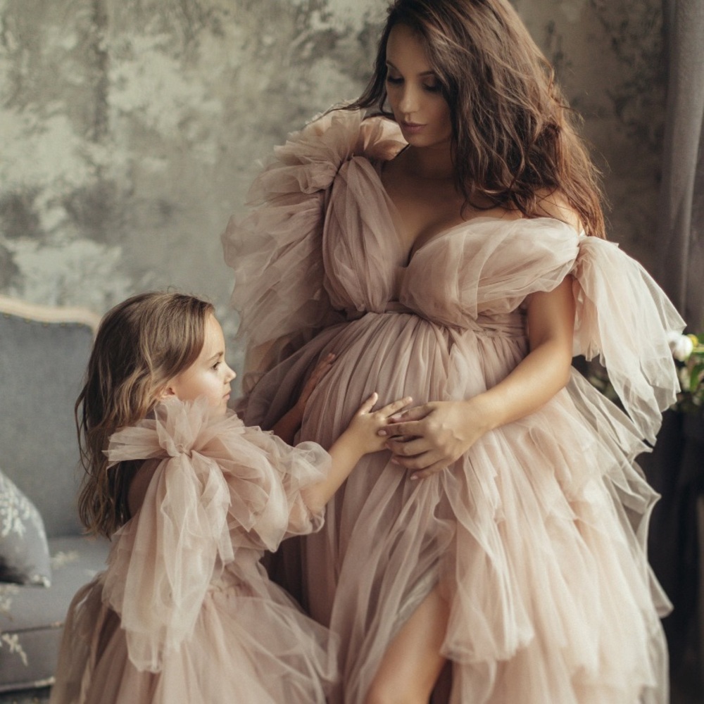 Tulle maternity shoot dress nude color